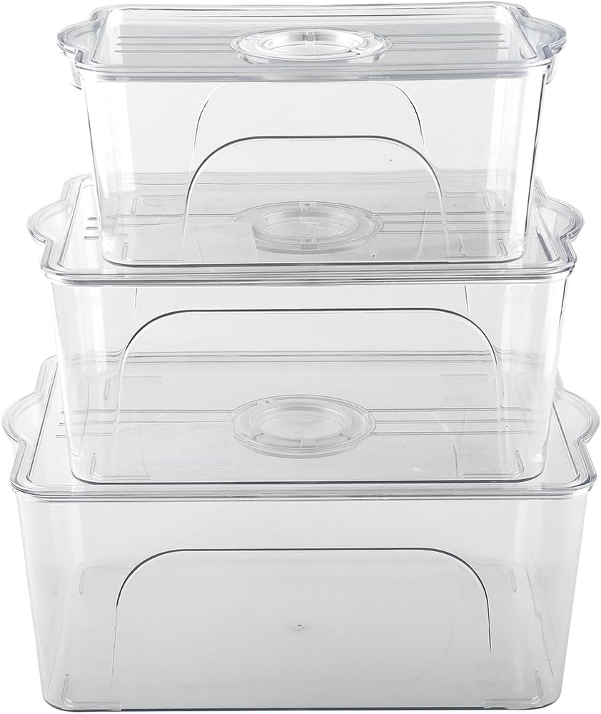 Clear Plastic Storage Bins with Date Recorder for Fridge and Pantry Stackable Re