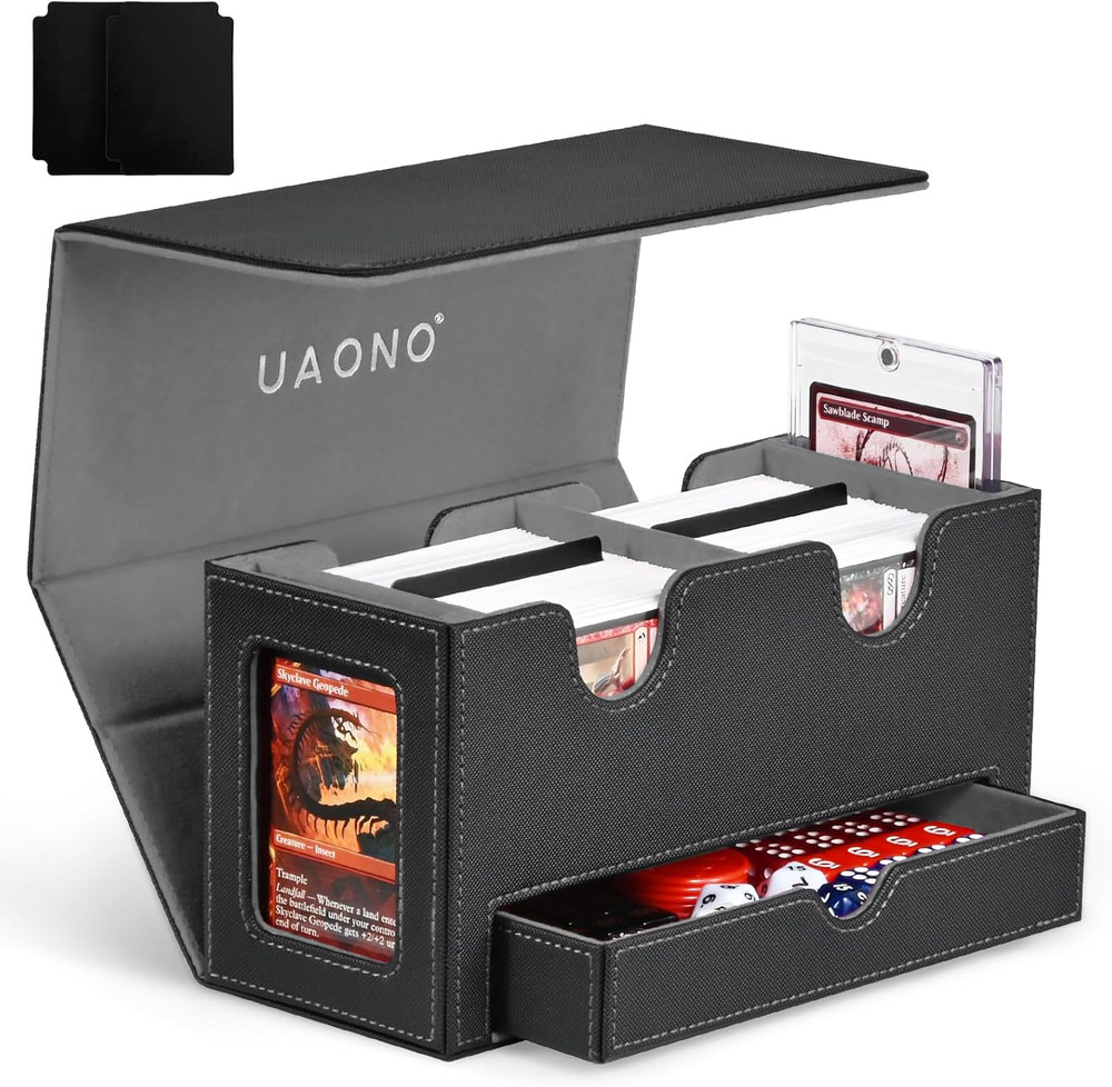 Card Deck Box for MTG, Double Storage Box with 2 Commander Display & 1 Dice Tray