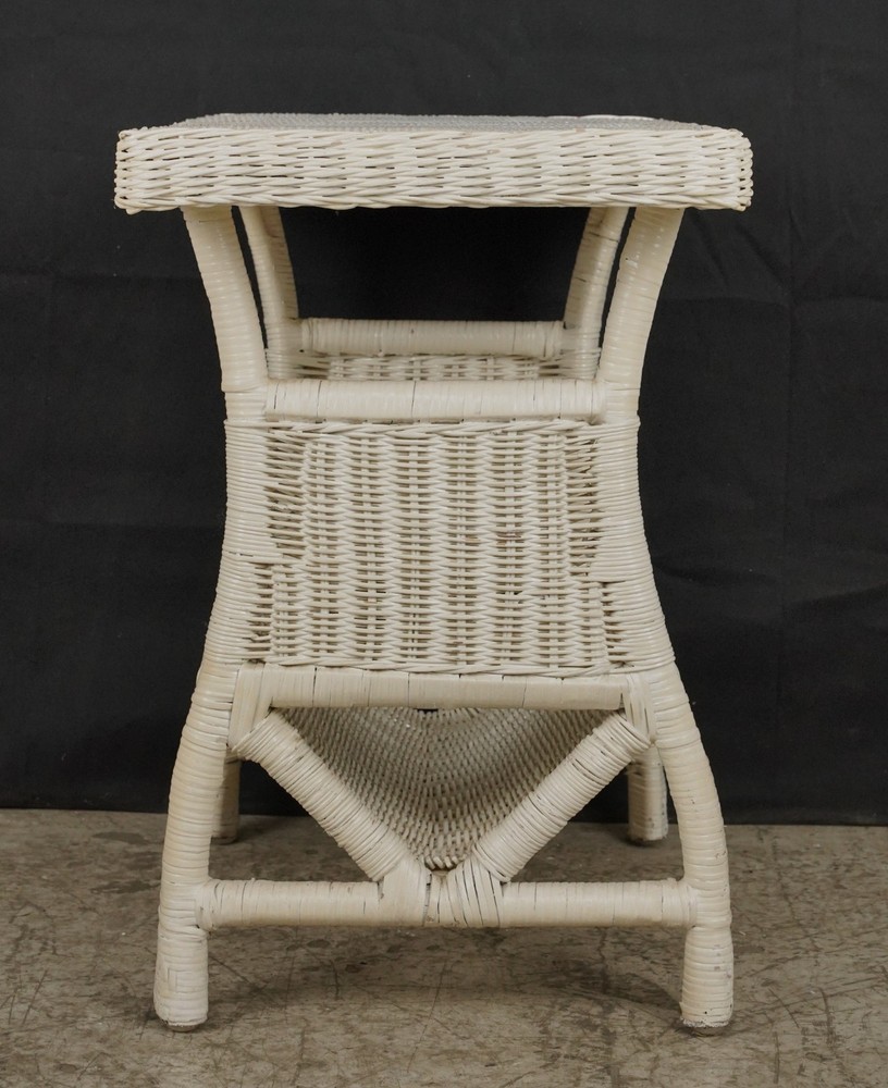 Vintage White Wicker Magazine End Table