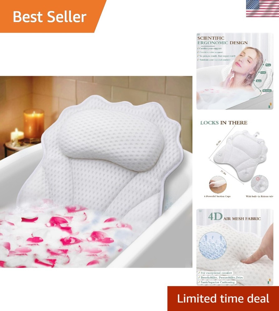 Soft Polyester Bath Pillow with 6 Strong Suction Cups - Enhances Spa Experience