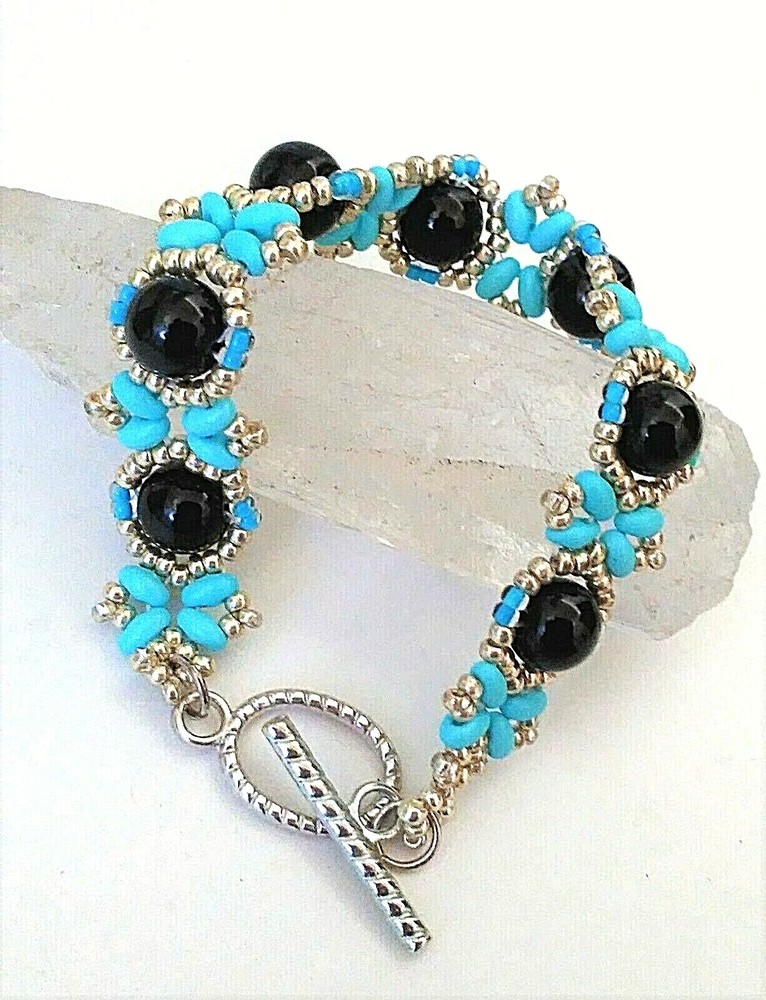 Handmade Aqua Black Jasper Bracelet