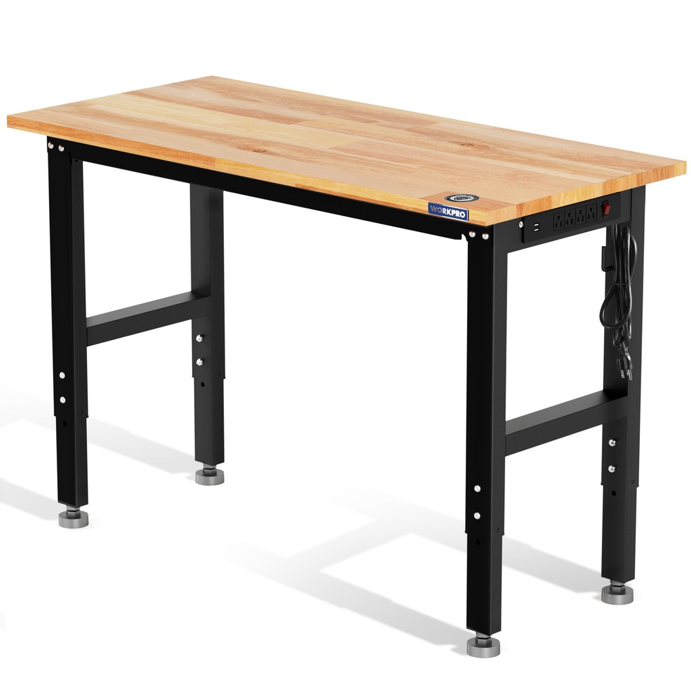 WORKPRO 48" Adjustable Workbench, Rubber Wood Top Heavy-Duty Workstation NEW
