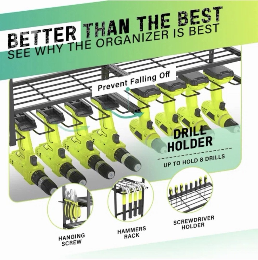Power Tool Organizer Wall Mount, Tool Storage Rack, Drill Holder, Heavy Duty