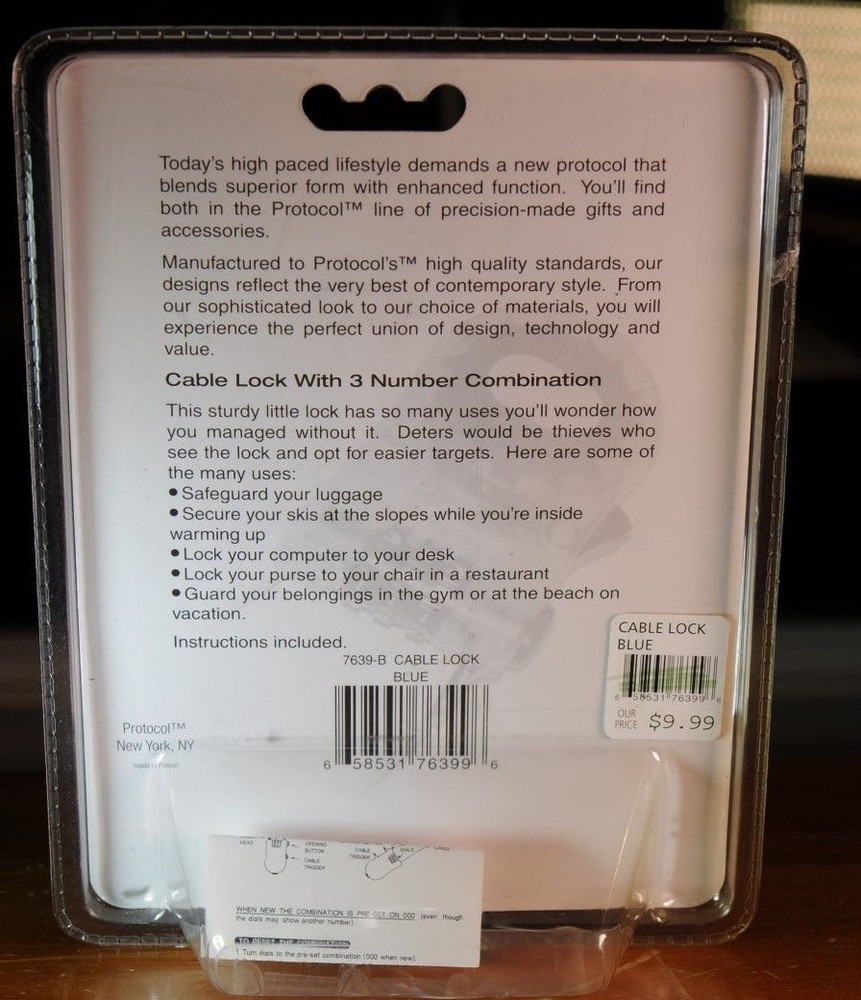 Cable Lock Protocol All-Purpose 3 Foot Heavy Duty 3-Digit Combination