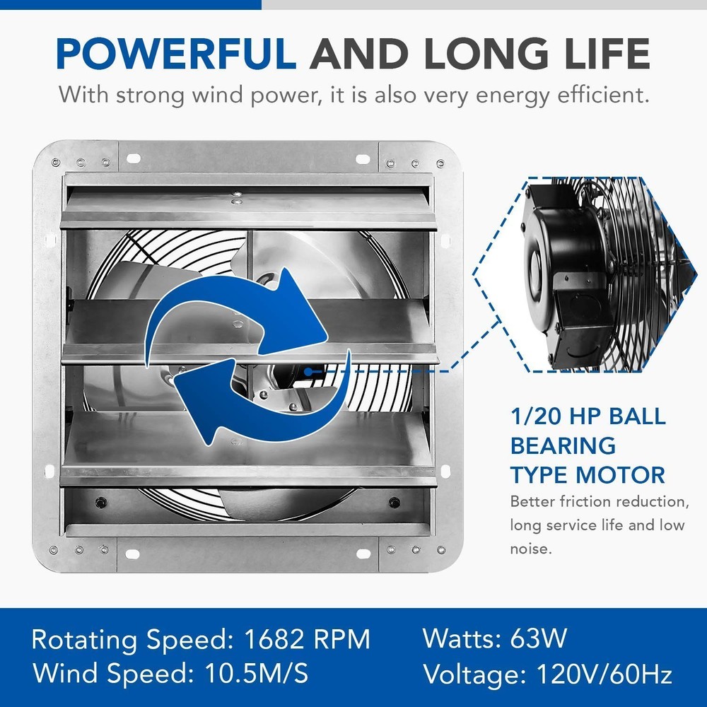 12 Inch Variable Shutter Exhaust Fan with Speed Controller and Power Cord Kit