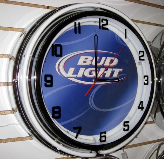 Budweiser Bud Light Large 18" Metal Double Ring Neon Clock