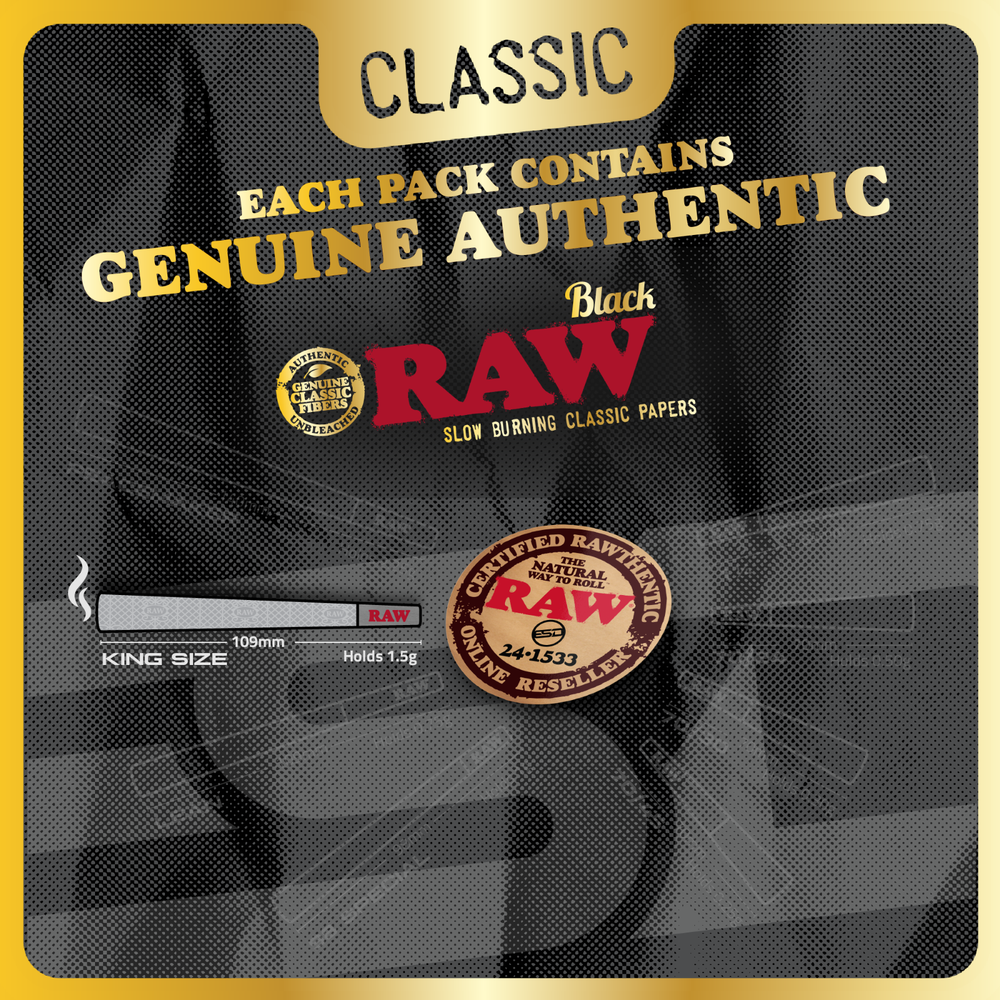 RAW Cones Black King Size | 50 Pack | Natural Pre Rolled Rolling Paper