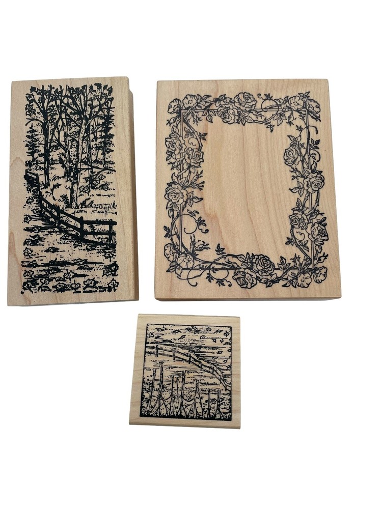 Outdoors Rubber/Wood 3 Pc Stamp Set