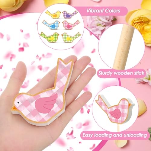6 Pcs Spring Decor Spring Wooden Table Sign Centerpiece for Table Bird