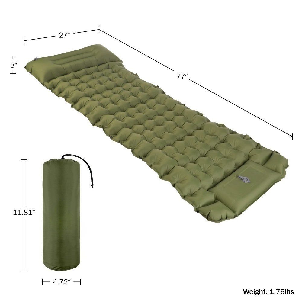 Outdoors Inflatable Sleeping Pad with Built-in Foot Pump, Olive