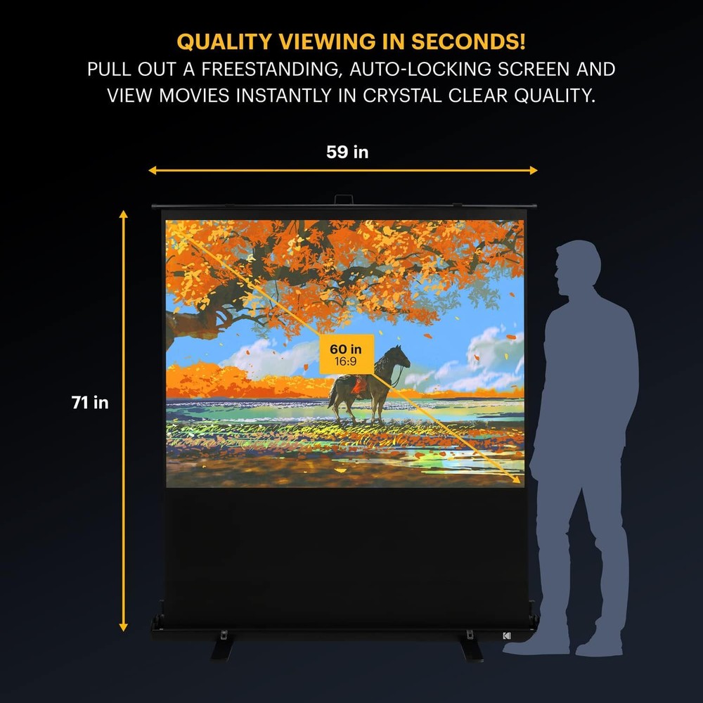 Kodak 60" Portable Projector Screen, Pull Up Projection Screen with Stand