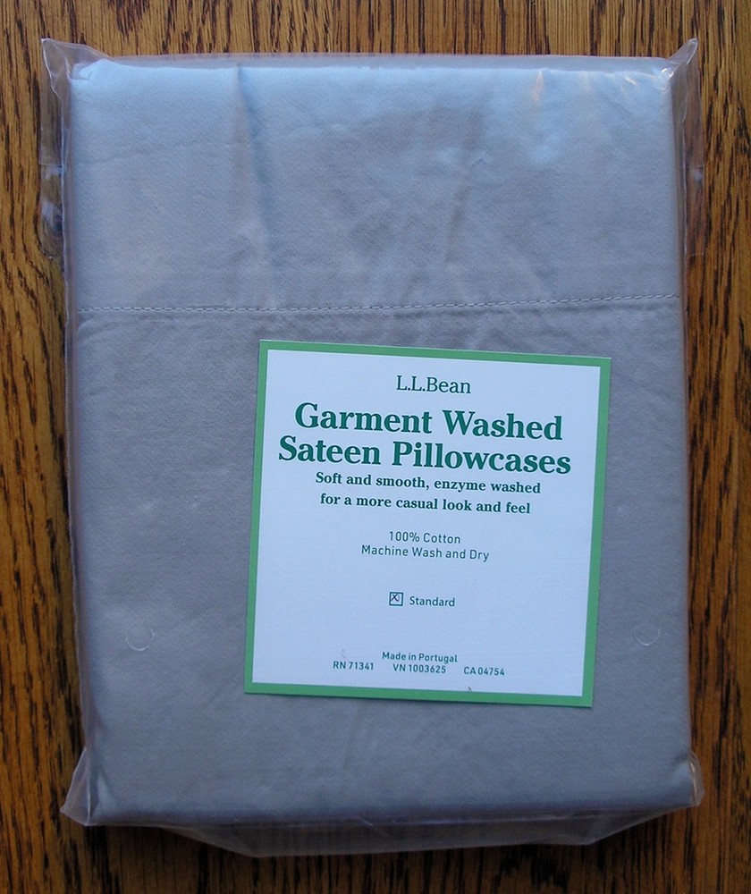 LL Bean Garment Washed Sateen Std Pillowcases - Two (2) per Package - Soft Gray