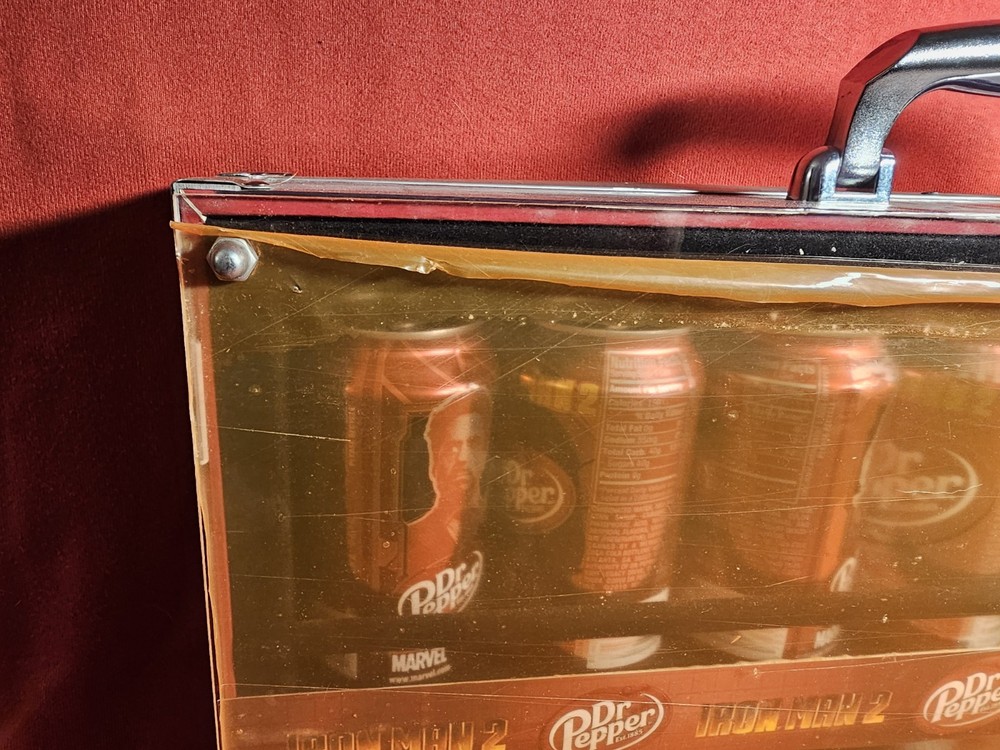 Dr Pepper Ironman 2 Briefcase - display case with 14 Empty Cans