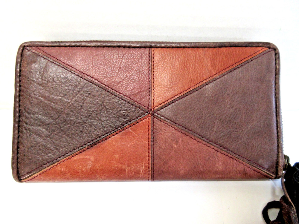 CLEO + WOLF Distressed Patchwork Leather Zip-Around Wallet Tassel NWT