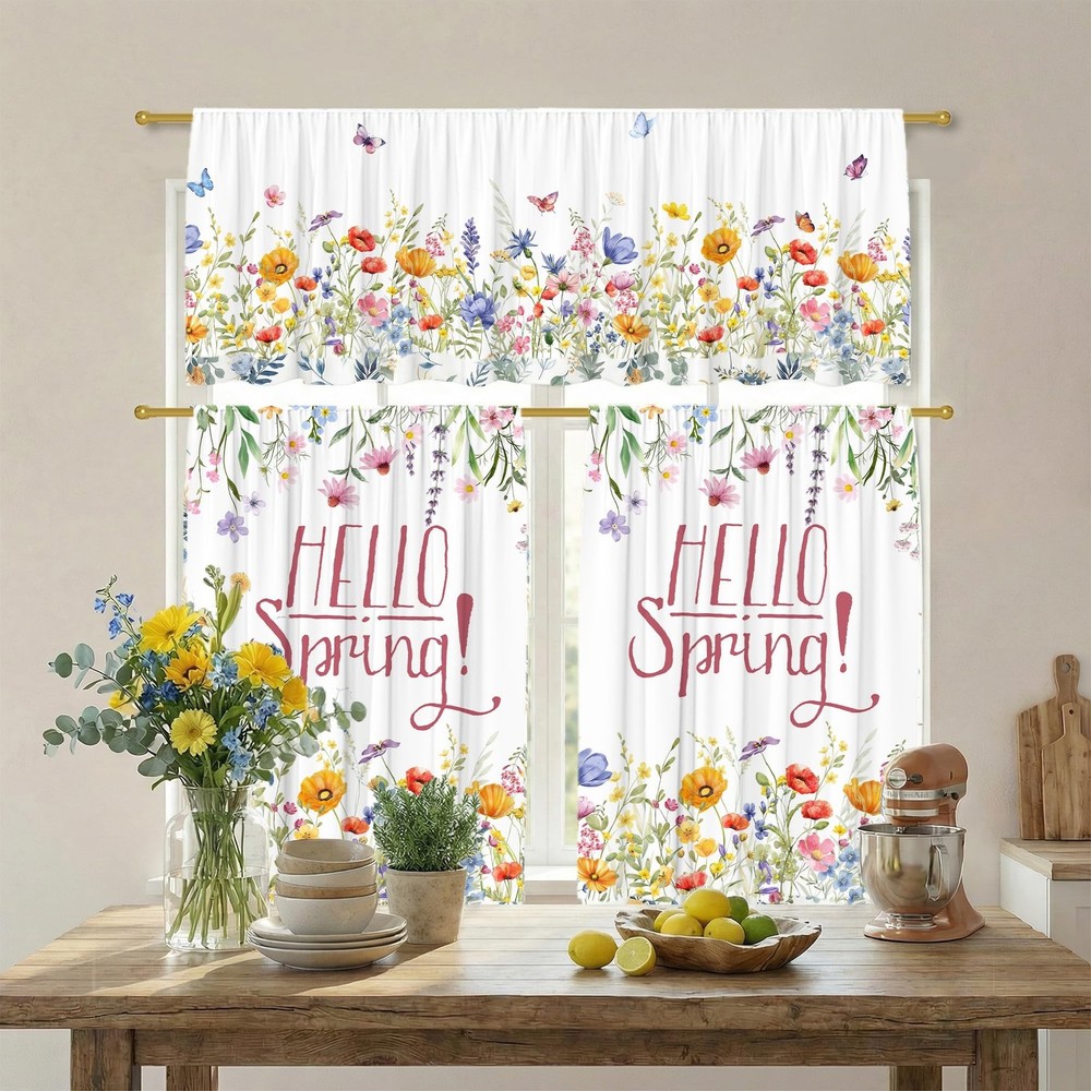 FUTBU Spring Florals Kitchen Curtains for Windows, Hello Spring Blooming Flow...
