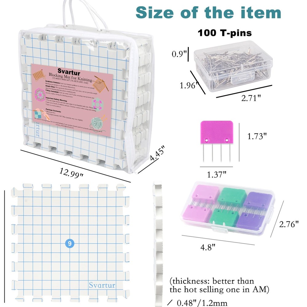 Interlocking Blocking Mat for Knitting and Crochet Projects, 9 Pack Knitting ...