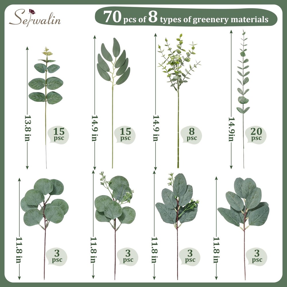 70 Pcs 8 Kinds Mixed Eucalyptus Stems Bulk,Artificial Greenery Silver Dollar ...