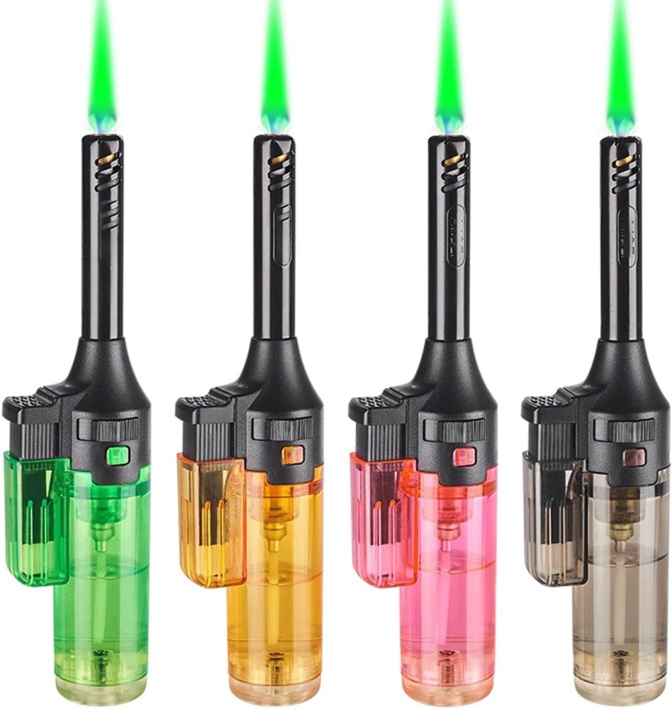 Torch Lighter, 4 Pack Green Flame Jet Lighter, Adjustable Flame Windproof Lighte