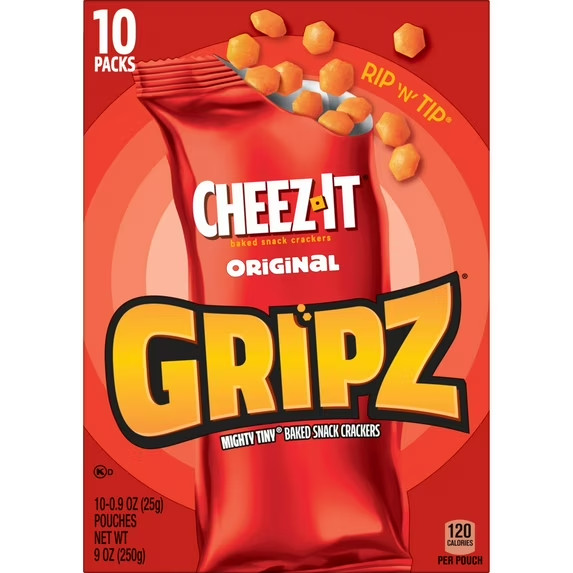 Gripz Cheez-It Original Mini Crackers, Salty Snacks, 10 Count