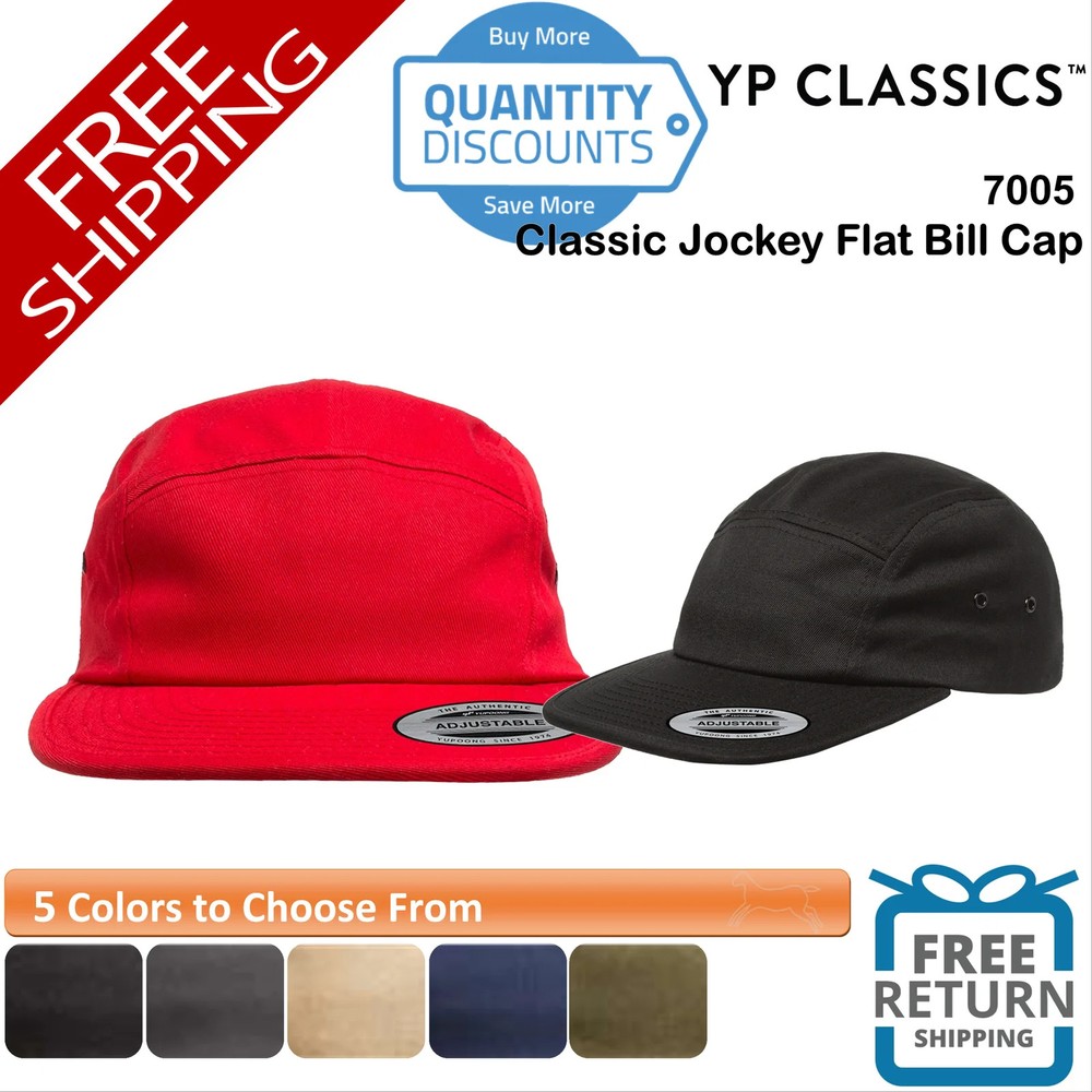 🔥 YP Classics Classic Jockey Flat Bill Cap Hat five-panel, low-profile 7005
