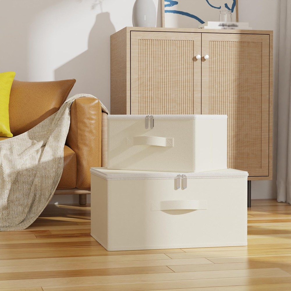 Storage Bins with Zipper, Cube Organizer Basket with Lid, Collapsible Stackab...