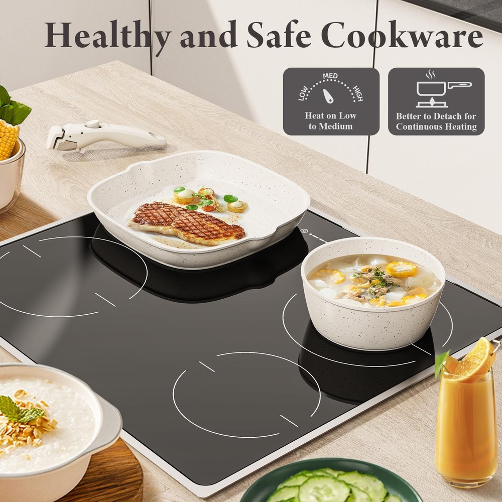 19pc Nonstick Ceramic Pots & Pans Set Removable Handle Space Saving Cookware New