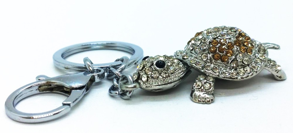 Diamond Turtle Pendant Silver Keychain Backpack Accessory Animal Keyring Gift
