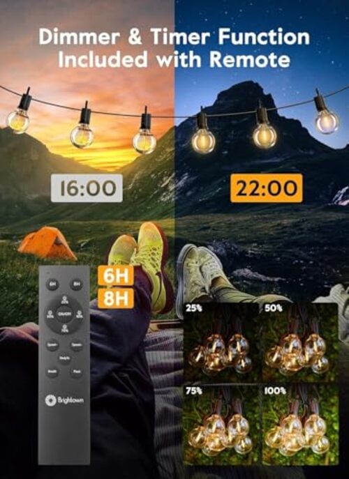 38Ft Outdoor String Lights with Remote & 15 Shatterproof LED Bulbs - 38 ft