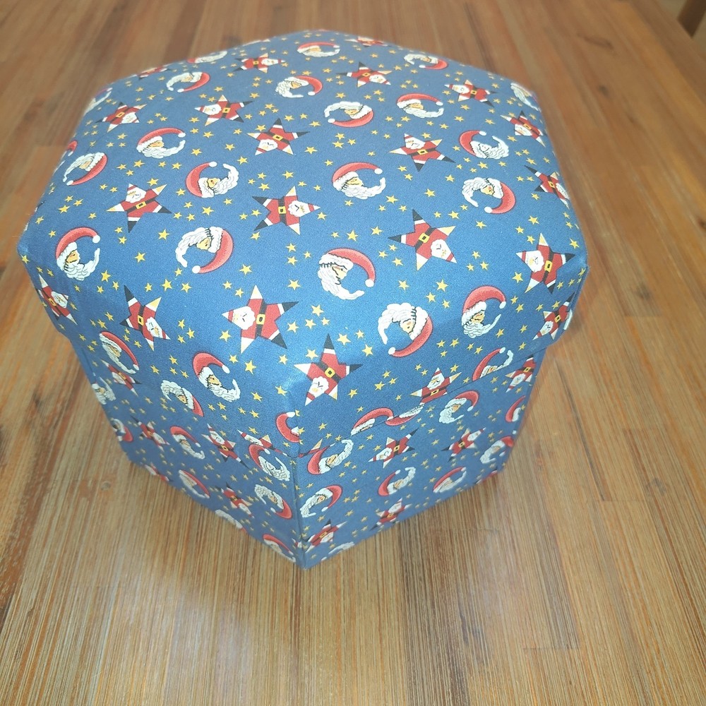 Victorian Style Handmade Folding "Exploding" Santa Print Hexagonal Sewing Box
