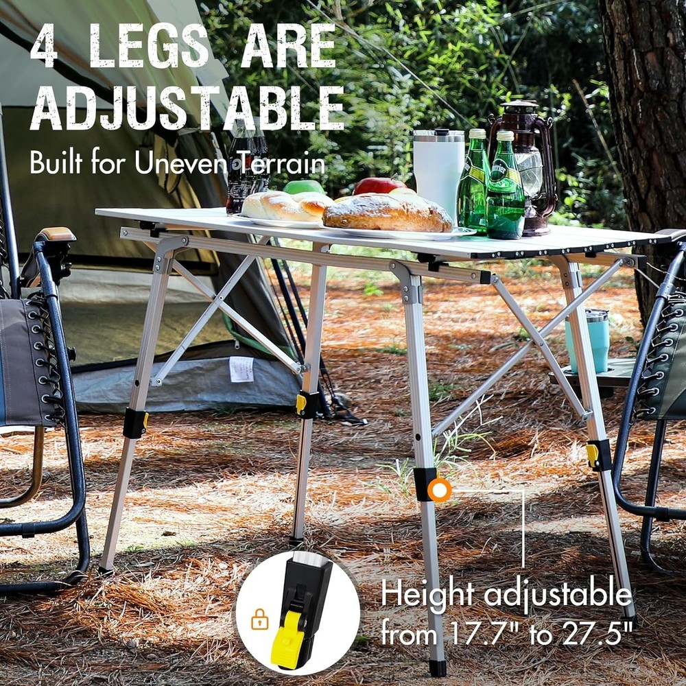 Adjustable Folding Camping Table with Rolling Aluminum Top - 35.4"