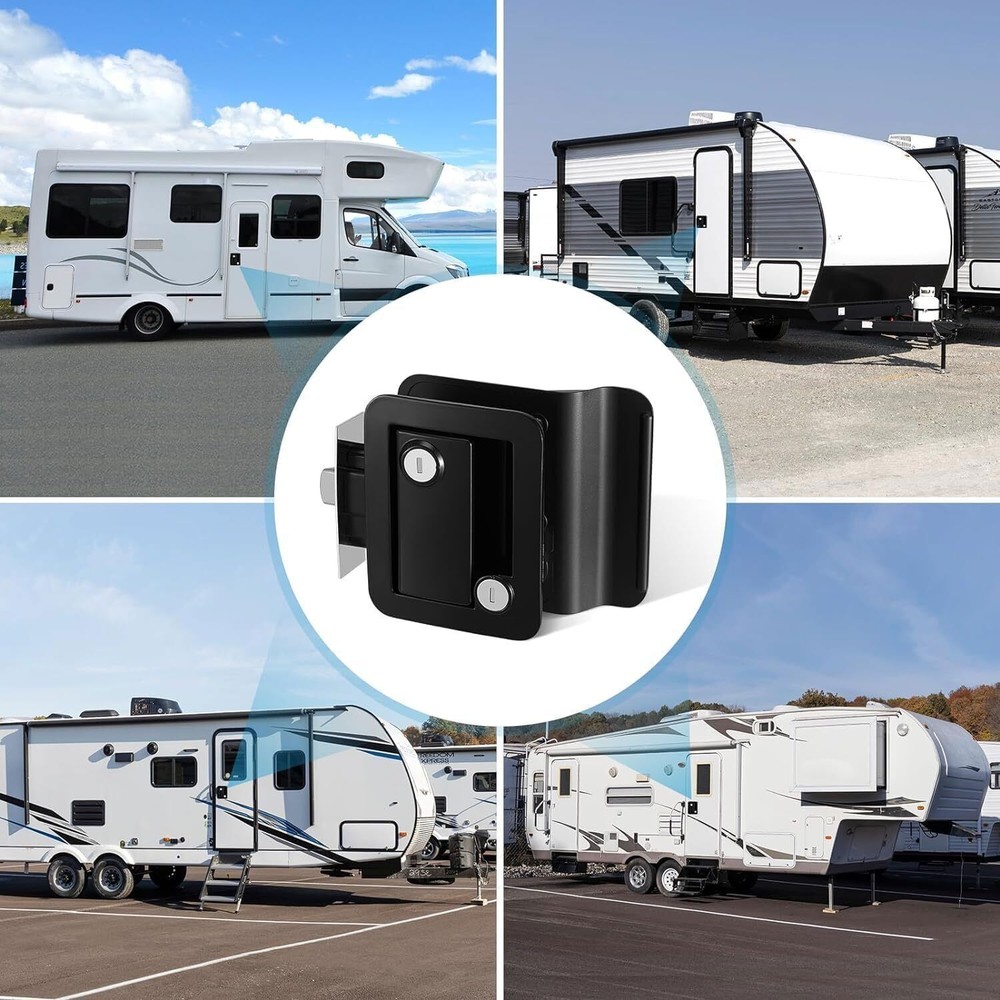 Black RV Paddle Entry Door Lock Latch Handle Deadbolt NEW Camper Cargo Trailer
