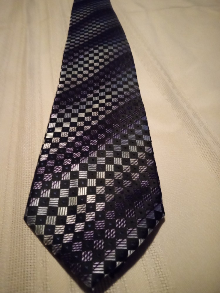 MENS NECK TIE SILK COVINGTON BLACK SILVER GRAY PATTERN