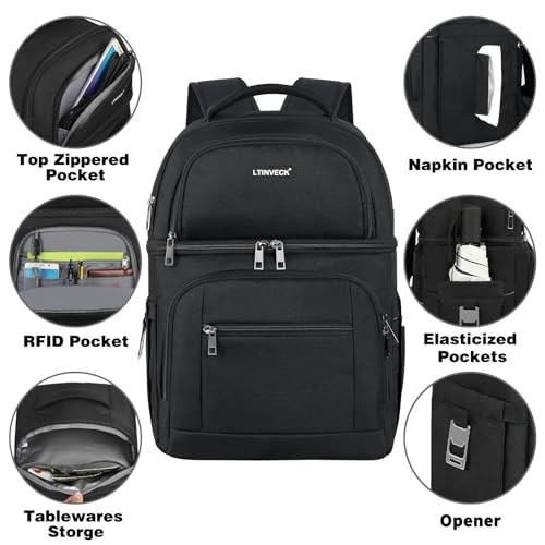 Cooler Backpack,Insulated Backpack Cooler Leakproof Double Deck Cooler Black