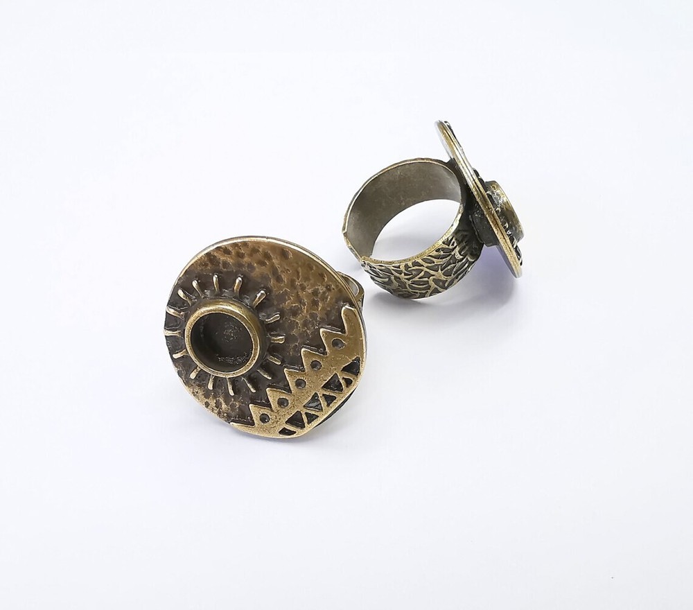 Sun Motif Ring Blank Setting, Cabochon Mounting, Adjustable Resin Base, Inlay