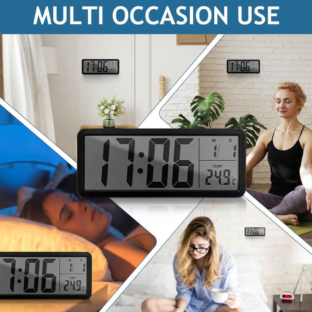 Digital Wall Clock: Wall-Mounted Led Display Clock with Date Temperature for Liv