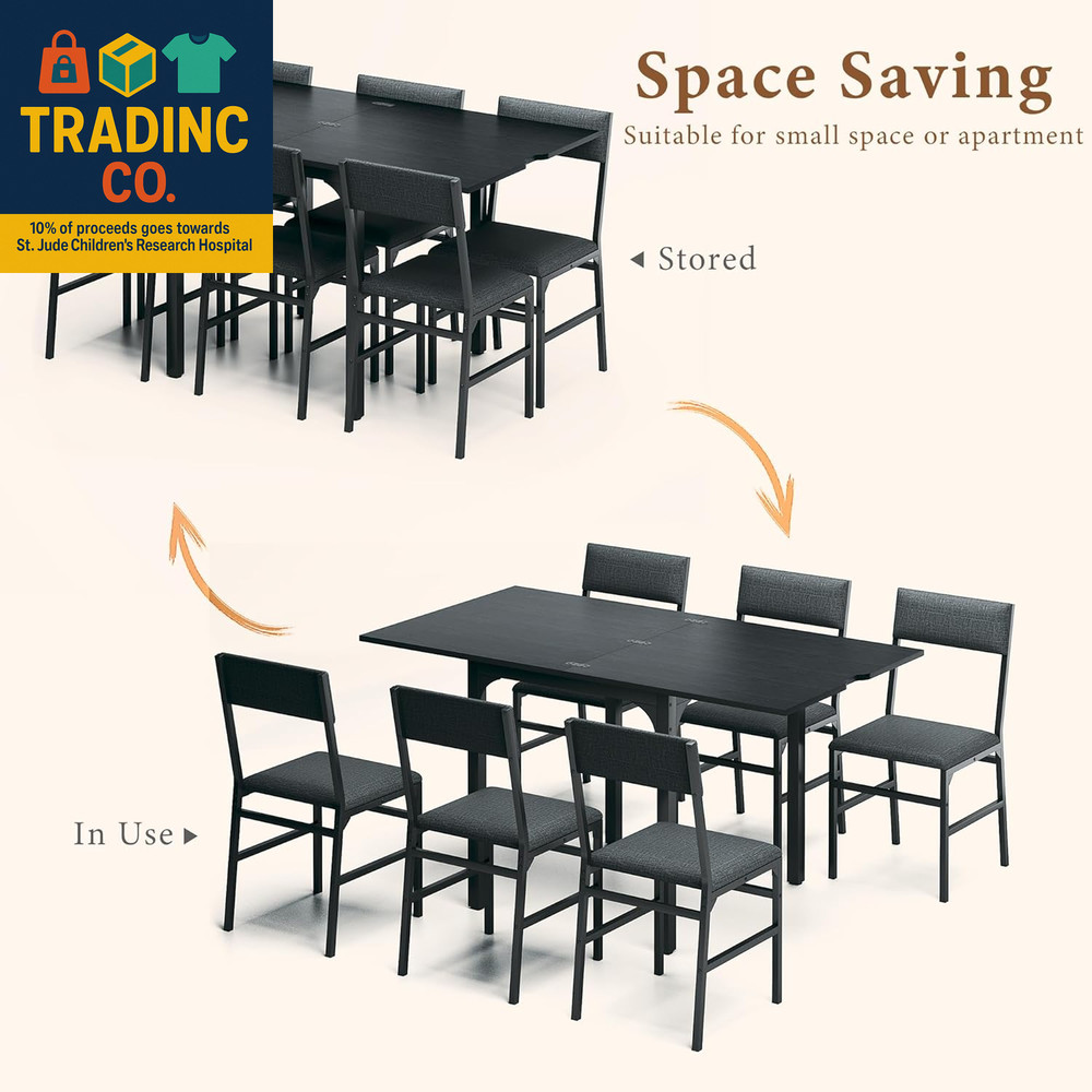 7-Piece Dining Table Set for 4-6, Extendable Kitchen Table Cushion Chairs Set of