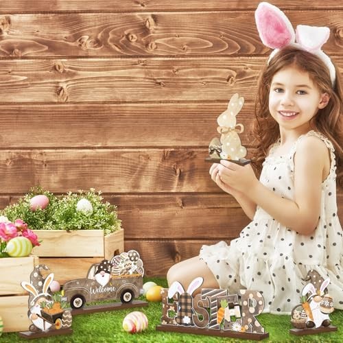 6 Pcs Easter Table Signs Wooden Rustic Happy Easter Table Centerpiece
