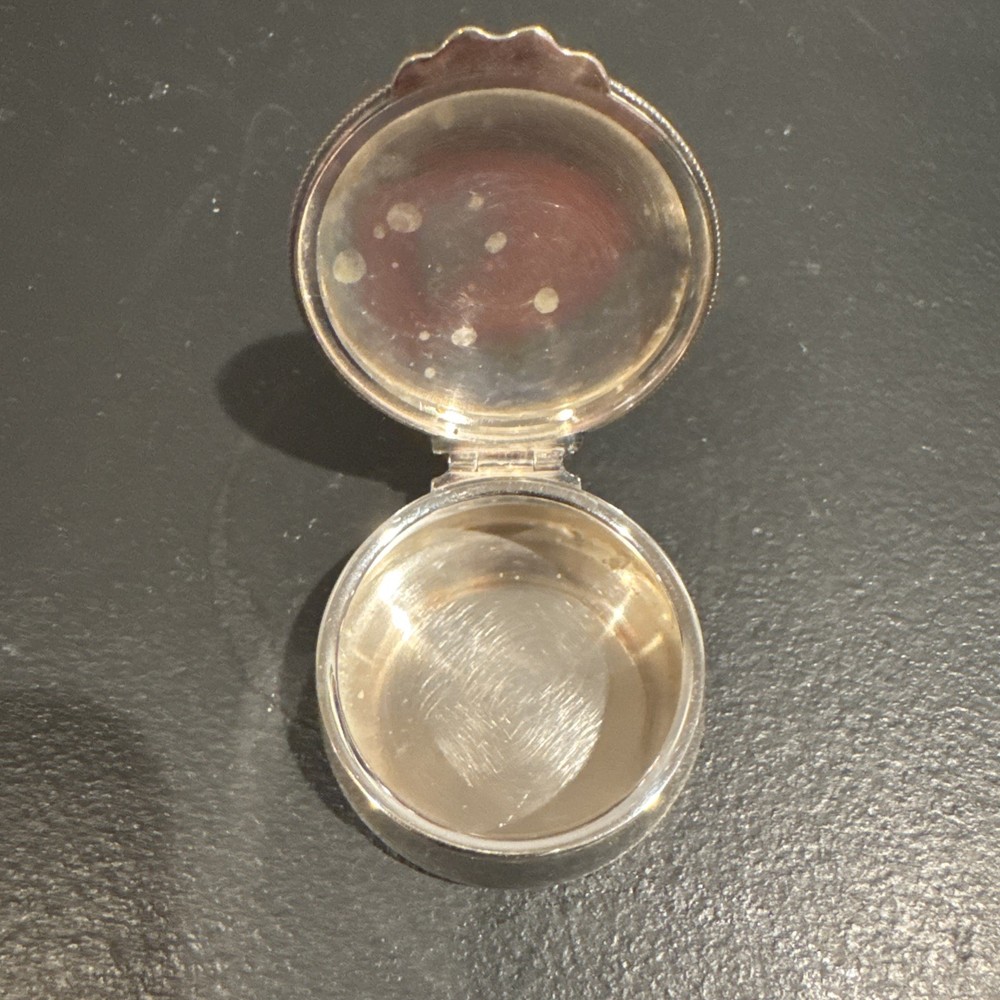 Reed & Barton Sterling Silver Round Pill Box With Engine Turned Lid and Monogram