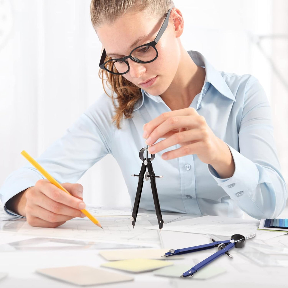 2Pcs Compass for Geometry, Professional Drawing Compass,Metal Compass, Circle