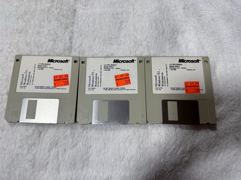 MICROSOFT WINDOWS NT WORKSTATION 3.5" DISK SET OF 3 SETUP VERSION 4.0 1-2 CPU