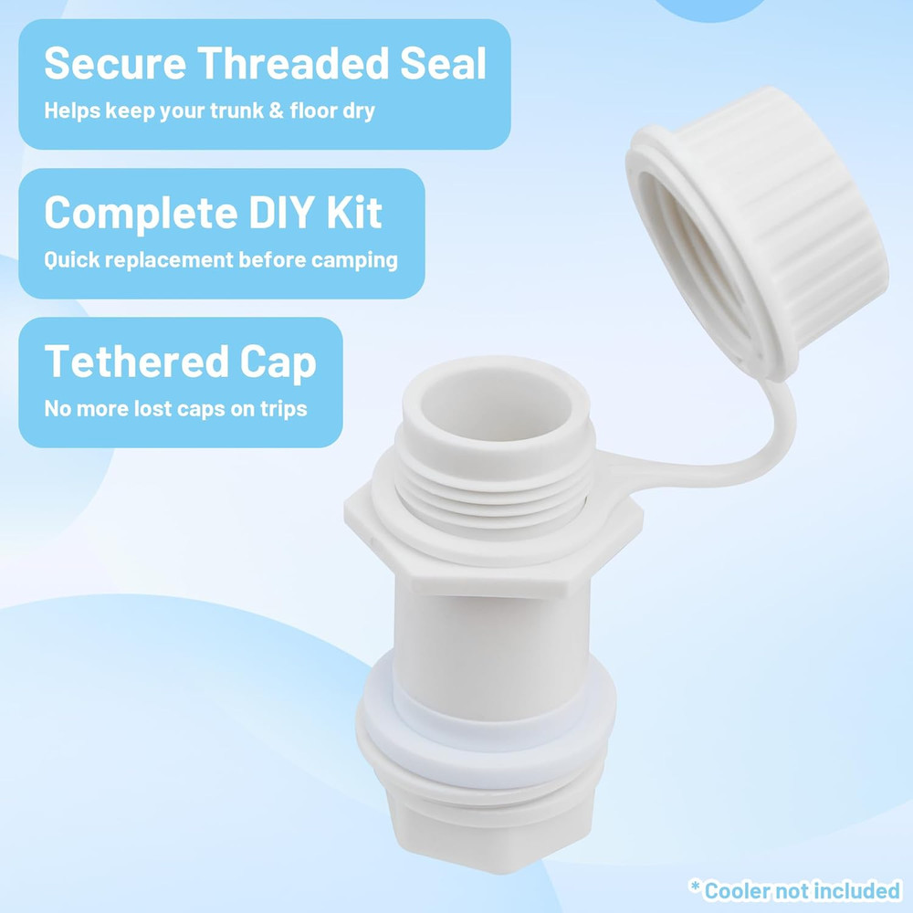 Cooler Drain Plug Replacement Kit Compatible with Igloo 50–165 Qt, Threaded D...