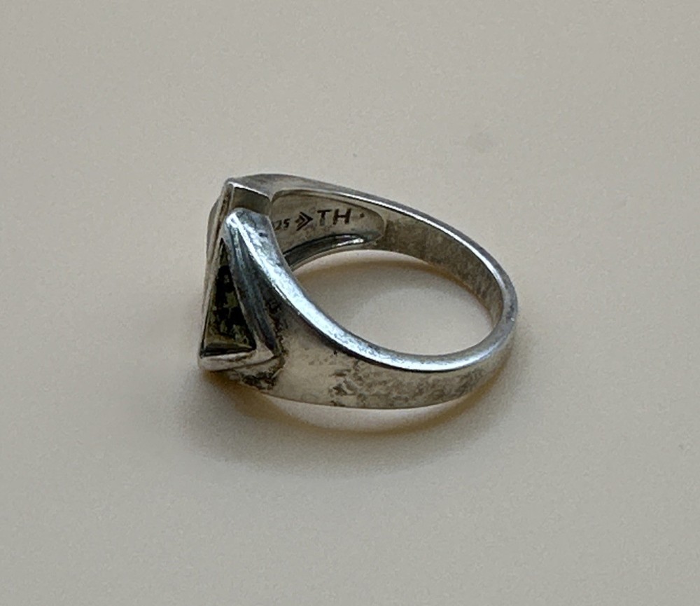 Vintage 925 Sterling Silver Triangular Inlaid Ring /Size 9.25 Adjustable ￼