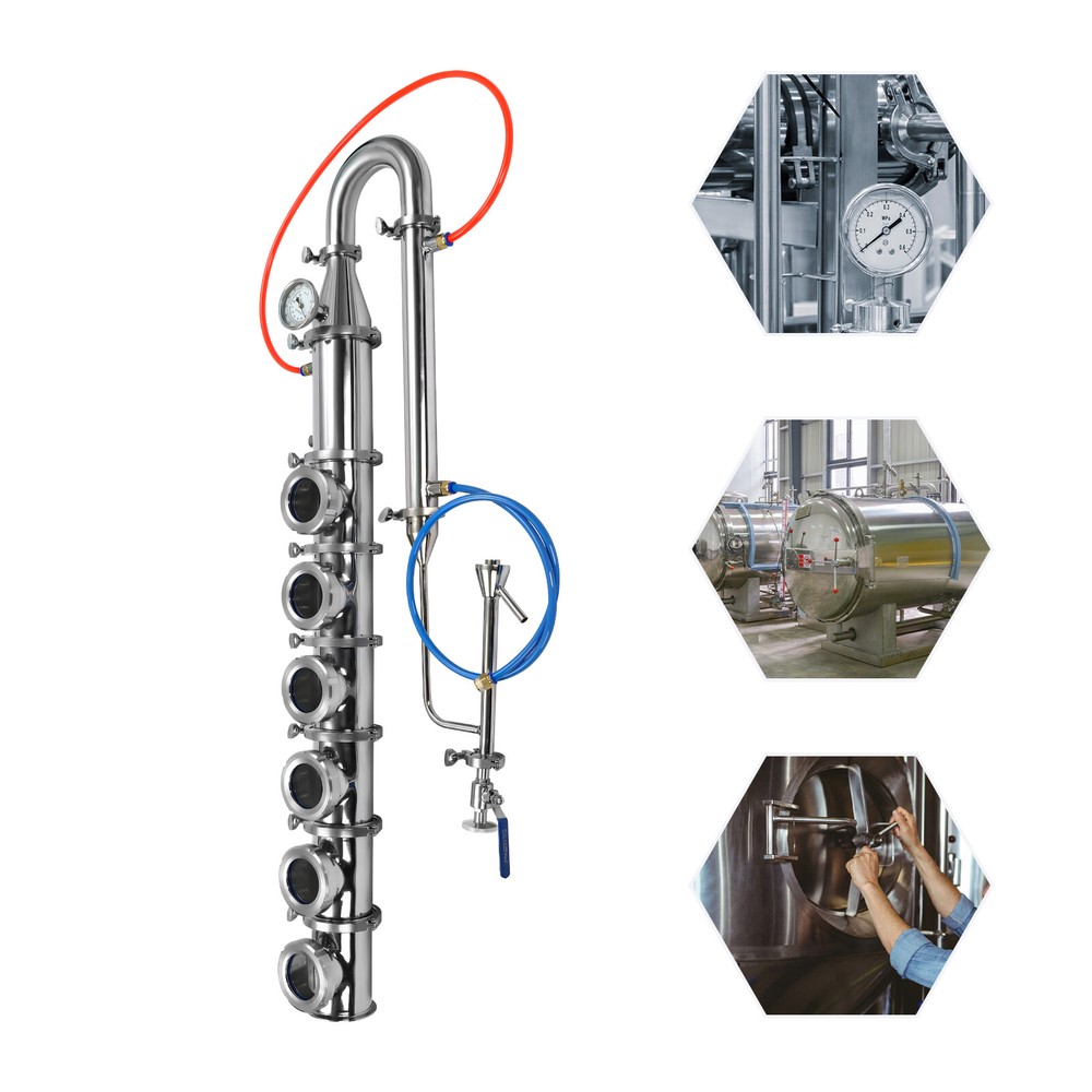 4" Inch Stainless Moonshine Still Reflux Column With Copper Bubble Plate 6 Layer