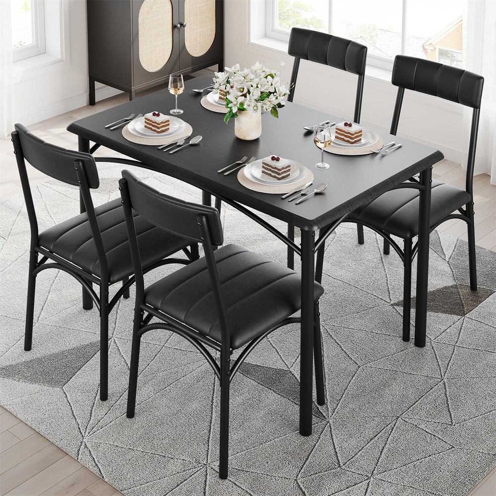 5-Piece Dining Table Set for 4 with Upholstered Chairs for Small Space Kitchen