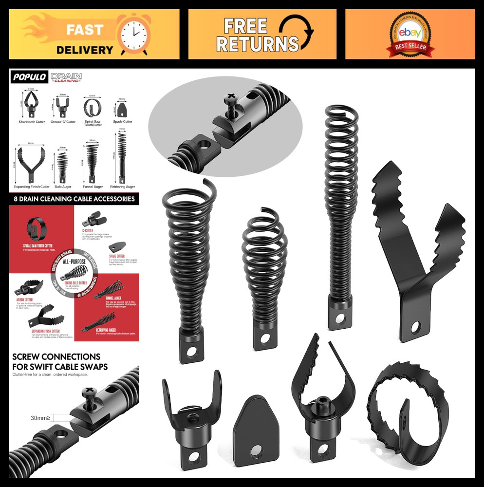 8-Piece Drain Snake Drill Attachment Set - Precision Clog Remover for 5/16"-3/4"