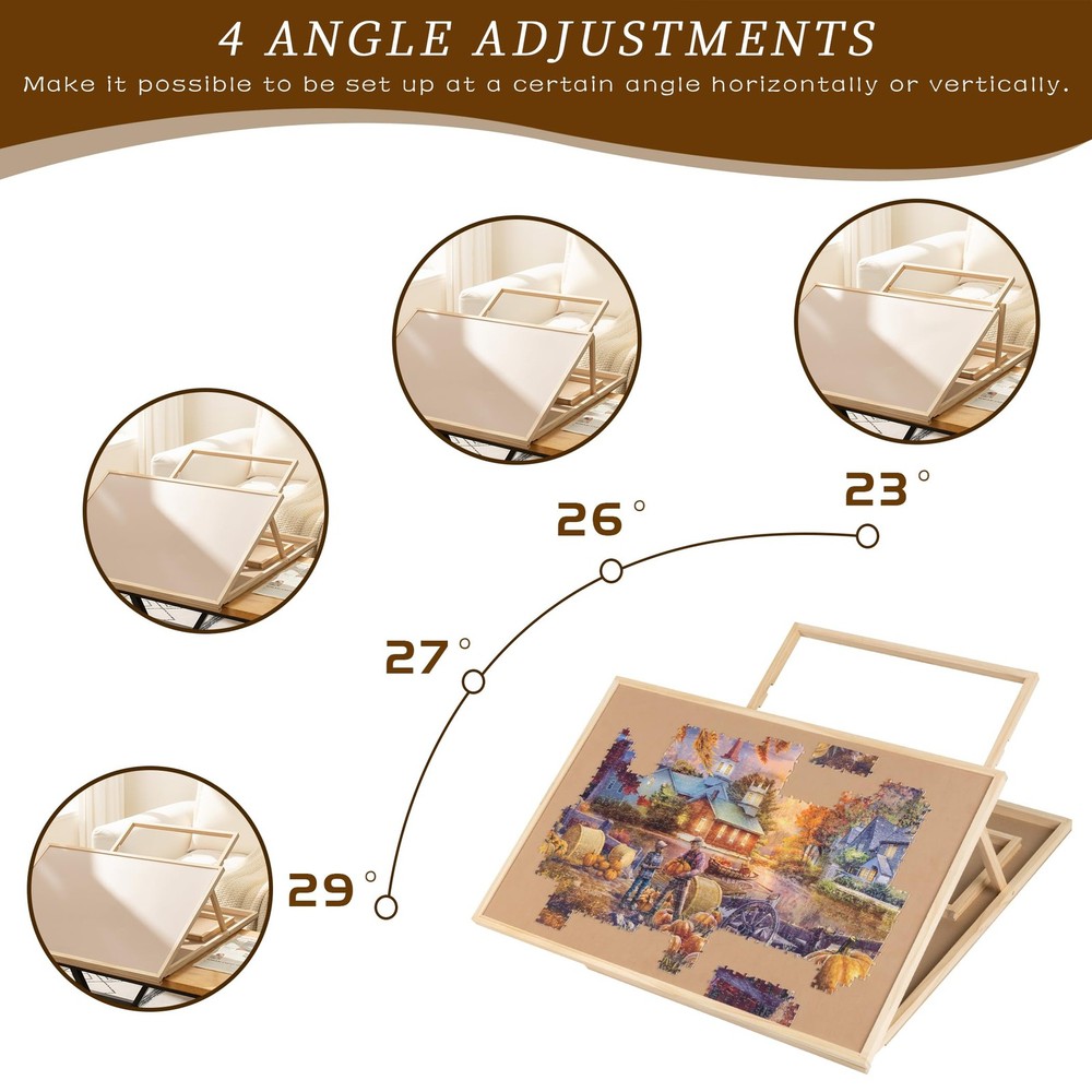 Convertible Jigsaw Puzzle Board, Two-Way Use Adjustable Puzzle Table with Cov...