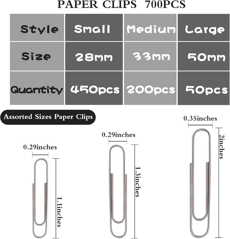 700Pcs Paper Clips Assorted Sizes Large (700PCS)