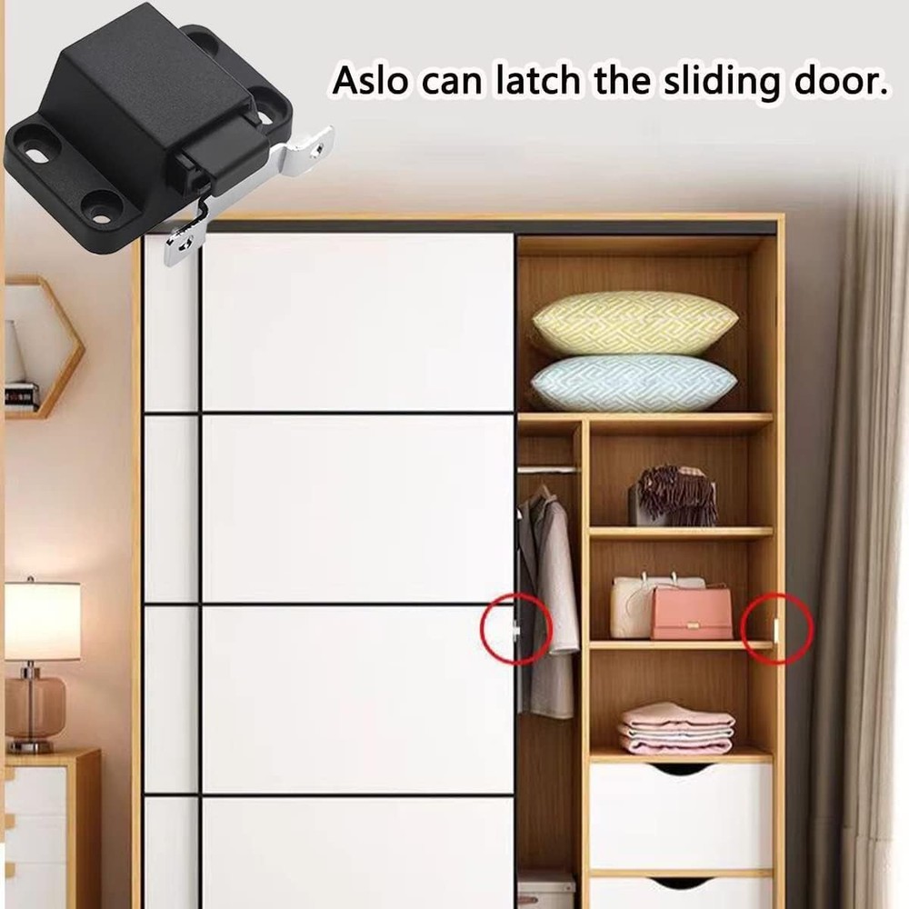 8 PCS Self-Closing Push Open Door Latch Hidden Cabinet Black Hardware Lock