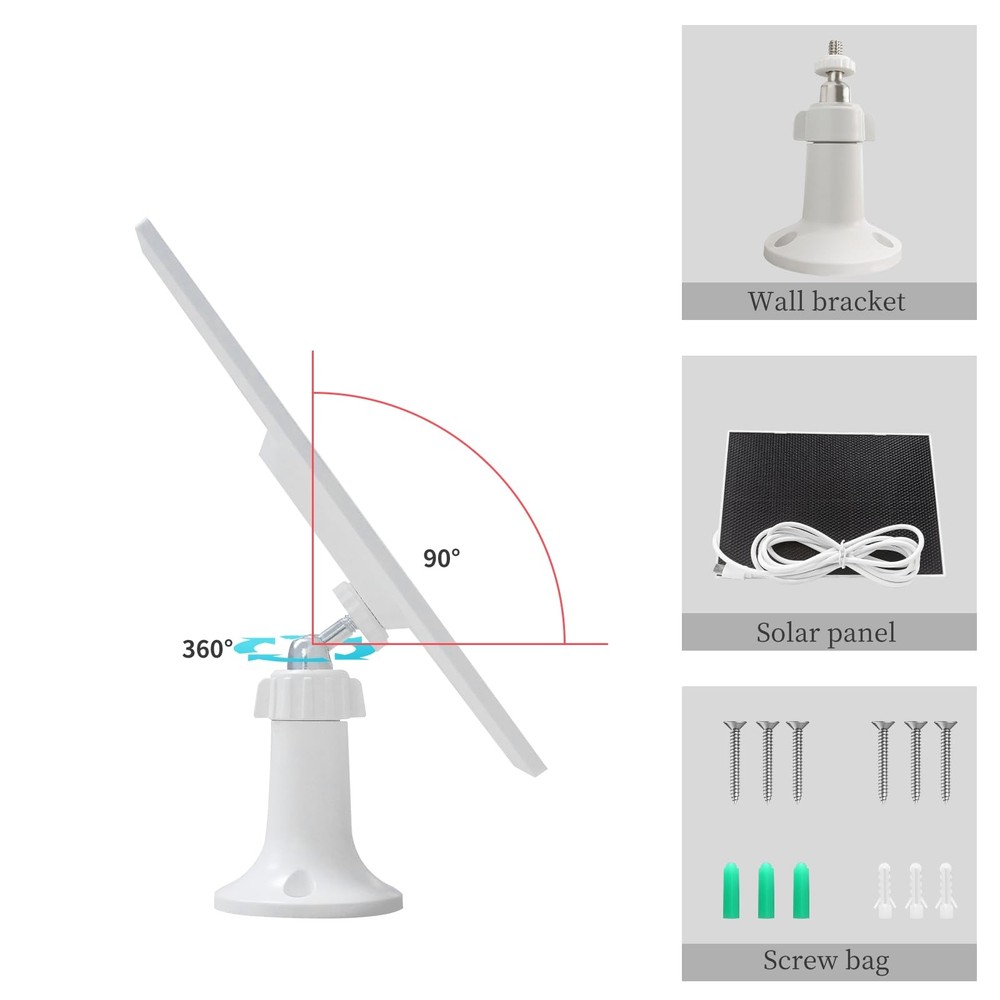 4W Solar Panel for Security Camera,Type C&Micro Charger White
