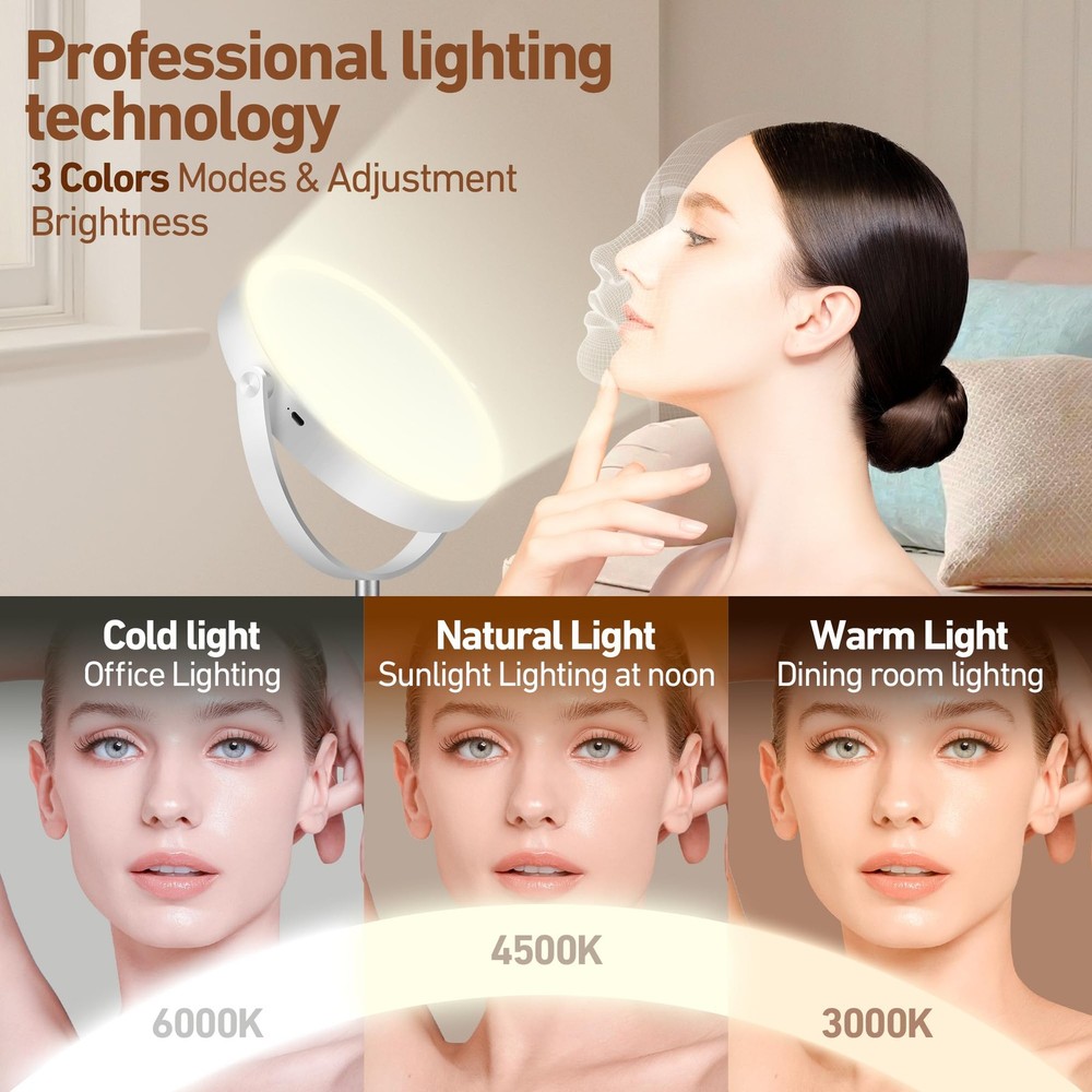 Magnifying Makeup Mirror 20X 8-Inch HD, Height-Adjustable - 3 Lighting Modes